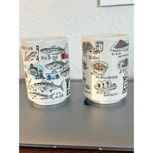 Japanese Mino Ware Sushi Mug Yungmi 4" High Tea Cup Made in Japan Set of 2